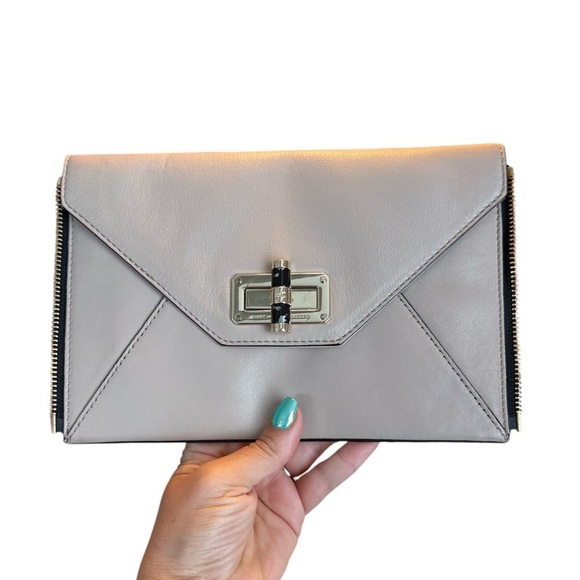 Diane Von Furstenberg Handbags - Diane Von Furstenberg Elegant Beige Envelope Clutch purse wallet gray gold